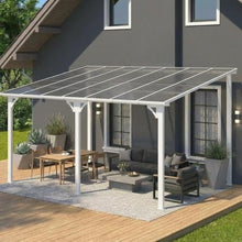 Wall Mounted Gazebo with Gutters – Hard Top Lean to Pergola – Heavy Duty Awning for Patio, Deck, Porch & Backyard – Weatherproof Outdoor Roof Cover, White