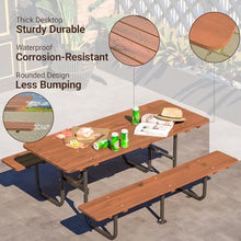 WZONICE98 72" Wooden Picnic Table for 6 Persons, Heavy Duty Outdoor Dining Set with Built-in Benches & 1.97" Umbrella Hole, Weather-Resistant Rectangular Table for Garden, Backyard, BBQ, Courtyard