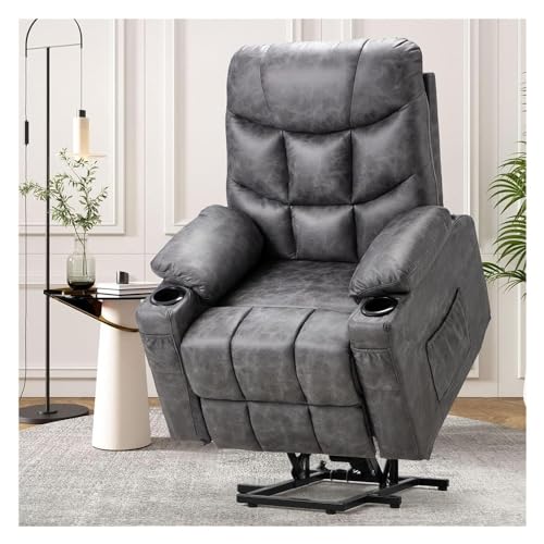 Power Lift Recliner Chair with Massage and Heat, Electric Reclining Sofa with Remote Control, PU Leather Ergonomic Lounge Armchair with Cup Holders and USB Port