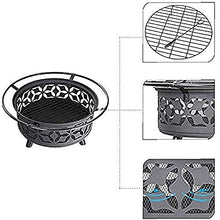 Fire Pit BBQ Grill Fire Bowl Steel Hearth with Cutouts for Patio Fireplace Sledgehammer Pattern and Screen Included Outdoor Pit Black