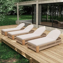 WEALTHKING Outdoor Acacia Wood Patio Adjustable Lounge Chair - Uncushioned Reclining Furniture for Backyard Pool Garden (Teak+ Beige,4)