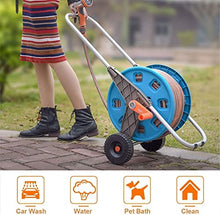CFDZCP Garden Hose Reels Portable Hose Pipe Reel，Garden Hose Reel Cart with Wheels, Adjustable Nozzle, for Gardens, Lawns, Sidewalks and Backyards, No Need to Install(60M Hose)