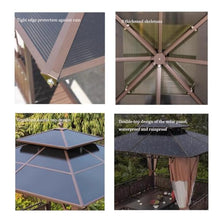 Hardtop Gazebo, Outdoor Polycarbonate Double Roof Canopy,PC Sun Board/Bold Metal Frame/Heavy Duty Permanent Pavilion with Curtains and Netting,for Patio, Backyard, Lawn,2.5x2.5m