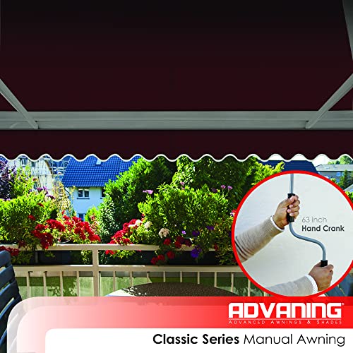 ADVANING SG Series, 14'x10' Manual Retractable Awning, Fully Assembled Quality UV+ Sun Shade Canopy, Color: Burgundy, MA1410-A108NG