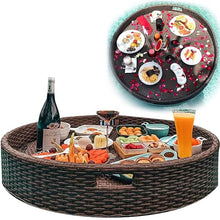 60cm/80cm Swimming Pool Floating Tray Table | Rattan Woven Serving Tray | Perfect For Sandbars, Spas, Bath, And Parties | Floating Tray For Adults,Brown-80CM