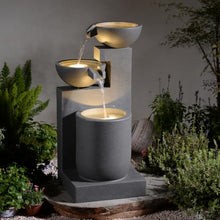 Gray Modern Tiered Bowl Fountain, Decorative Water Fountain with LED Lights and Quiet Pump, Indoor Outdoor Water Feature for Patio, Garden, Deck, Balcony, Office and Home Décor
