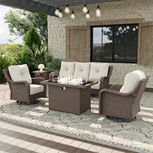Aeeiua 5 Piece Patio Furniture Set with Fire Pit Table