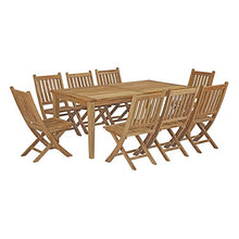 Modway EEI-3204-NAT-SET Marina Premium Grade A Teak Wood 9-Piece Outdoor Patio Dining Furniture Set, Eight Folding Side Chair/One Table, Natural