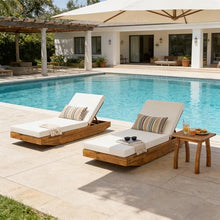 Christopher Knight Home 2-Pack Acacia Wood Chaise Lounge Chair, Teak Finish Outdoor Recliner with Cream Cushion, Heavy Duty 300 lbs, 79.6" x 29", Ideal for Patio Poolside Sunbathing