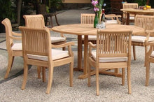 WholesaleTeakFurniture Grade-A Teak Wood 6 Seater 7 Pc Grade-A Teak Wood Dining Set: 60" Round Table and 6 Giva Arm/Captain Chairs #WFDSGV6