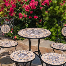 Zaer Ltd. Mosaic Tile Furniture with Black Metal Frame and Patterned Tile Tops (Medora - Black/Stone/Gray, Bistro Set (2 Chairs, 1 Table))