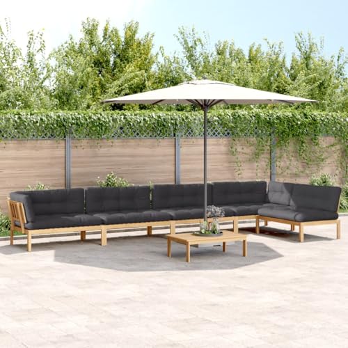 LPERTGFHU 6 Piece Patio Pallet Sofa Set with Cushions, Solid Acacia Wood Outdoor Garden Lounge Furniture, Modular Sectional Seating with Coffee Table, Brown