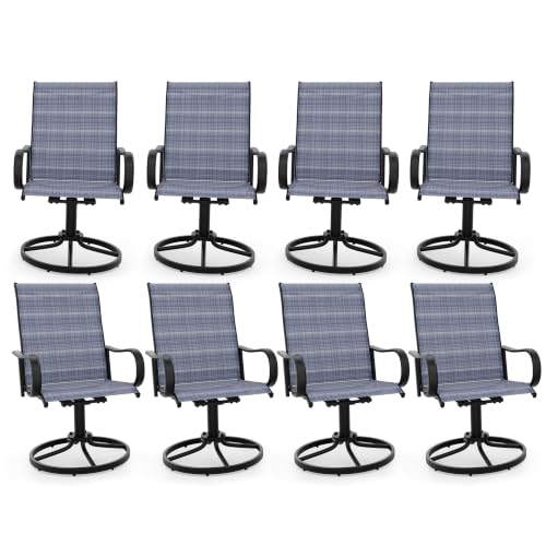 Garvee Patio Swivel Outdoor Dining Chairs Set of 8 with Textilene Mesh Blue
