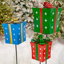 Christmas Metal Gift Box/Ornament Ball Stake in Assorted Style (Set of 3 Gift Boxes with Stars)
