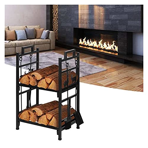 TOMYEUS Wood Storage Log Rack Large Capacity Double Layer Firewood Storage Rack Shelf Organizer Fireplace Wood Stand Firewood Organizer Indoor Outdoor Firewood Holder