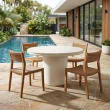 Outdoor Escape White Indoor Outdoor Concrete Round Dining Table for Patio, 48-Inch Diameter, Weather-Resistant, Sturdy Design, Perfect for Entertaining