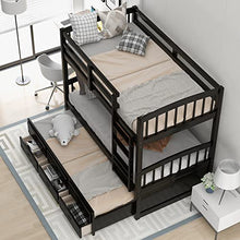Merax Twin Over Twin Bunk Bed with Trundle & Drawers Espresso