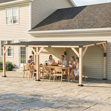 10' x 20' Wooden Gazebo, Hardtop Lean to Pergola with Galvanized Steel Sloped Roof, Heavy Duty Wood Carport Grill Gazebo for Patio, Backyard, Garden, Light Walnut
