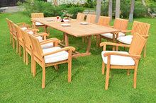 TeakStation 12 Seater Grade-A Teak Wood 3pc Dining Set: Large 118" Mas Rectangle Table(Trestle Leg) and 12 Stacking Napa Arm Chairs #TSDSNPn