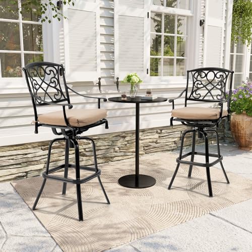 30" Swivel Outdoor Bar Stools Set of 2, Sunbrella Cushion Patio Bar Chairs
