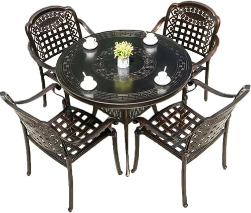 WZUOPG Patio Dining Set 5 Piece Cast Aluminum Outdoor Patio Dining Table Chair, Waterproof Sunscreen Garden Table and Chairs, Suitable for Garden/Yard