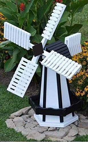 Backyard Crafts Amish-Made Working Dutch Windmill Yard Decoration 60" Tall, White with Black Trim