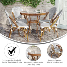 Flash Furniture Lourdes Indoor/Outdoor Commercial Bistro Set - Tempered Glass Top Table with 4 Chairs - White & Gray Rattan/Natural Frame