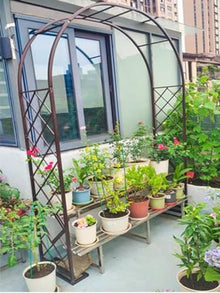 GFSGHZZ Galvanized Metal Rose Trellis Arch - Sturdy Freestanding Garden Archway for Climbing Plantsideal for Rose Bushes and Vinesoutdoor Det,Brown-W240Xh230Cm