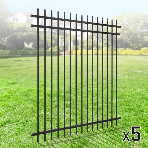 Fencer Wire Heavy Duty Pinnacle Fence Barrier Panel, 6FT Height X 6FT Width Anti-Rust Metal Fencing Panel, Steel Outdoor Decorative Garden Fence Panel for Yard, Pool, Patio, Pack of 5