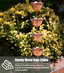 YUSIWOAL Flower Copper Rain Chain, Japanese Style Downspout, Adjustable Gutter Drainage with Hooks, Handcrafted Decor for Garden Patio Balcony, 1M(2.6 m (8.5ft))