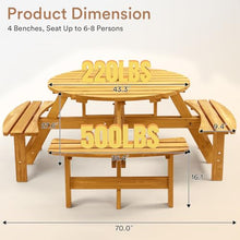 Zevemomo Round Picnic Table Wood for 8 People, Light Wood Color