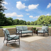 Afuera Living 3-Piece Outdoor Sofa Set, Steel Metal Frame, Oil Rubbed Bronze Finish, Mist Green UV-Proof Cushions, Includes Loveseat and 2 Chairs, Weatherproof Patio Conversation Furniture Set