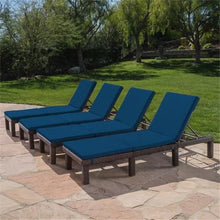 Noble House Jamaica MultiBrown Wicker Chaise Lounge Set of 4 with Blue Cushion