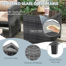 ORALNER 5 Pieces Patio Furniture Set with Ottoman, Wicker Conversation Set w/Cushions, Glass Coffee Table, Outdoor Lounger Rattan Chairs Bistro Set for Porch Balcony Garden Deck Poolside (Beige)