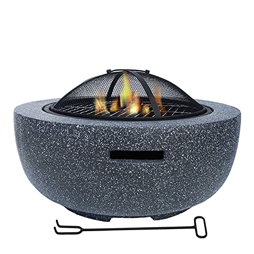 SLGGPJBU Table Top Fire Pit Outdoor BBQ Grill Firepit Bowl Backyard Patio Garden Fireplace Concrete Round and Wood Burning Fire Pit 3 in 1 Fireplace for Bonfire Barbecue, Black