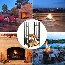 DJVHSRI Outdoor Fireplace Firewood Rack Firewood Log Rack 2-Tier Fireside Wood Stacker with Fireplace Tools Sets, Indoor Outdoor Firewood Holders for Storing Log, Farmhouse Bonfi,