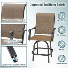 3 Piece Outdoor Bar Stools Set - 2 Bar Height Swivel Patio Chairs & 1 High Bistro Table w/Umbrella Hole - All Weather Textilene High Top Patio Table and Chairs Set (Brown, Set of 3)