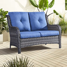 Outdoor Wicker Loveseat Sofa with Cushion Patio Rattan Black Modern Contemporary Resin Steel Powder Coated Included
