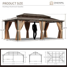 oneinmil 12'x20' Hardtop Gazebo with Netting and Curtains, Aluminum Frame, Heavy Duty Canopy for Patio, Backyard, Lawn Brown