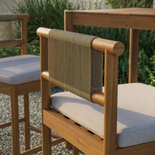 Modway Eleni Set of 2 Outdoor Teak Wood Bar Stools with Rope Backrests in Natural Sail - Patio Bar Chairs with Sunproof Foam Cushions
