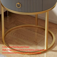 SYUKMH Side Table, Round End Table with Drawer, Small Bedside with Metal Frame, with Shelves, for Living Room, Bedroom