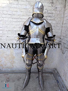 NauticalMart Full Gothic Functional Plate Knight Suit of Armor Wearable Costume Silver