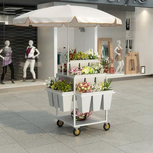 Metal Outdoor Flower Display Stand with Flower Display Stand with 18 Buckets, Flower Cart Display Stand with Wheels，Flower cart for Florist, Patio Garden(Color:Blue,Pink,White) (White)