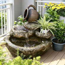 Outdoor Solar Water Fountain, Waterfall Fountains with LED Lights, Garden Cascading Rock Feature, Large Water Feature for Backyard, Patio, Deck, Porch