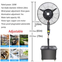 CUTPOIY Portable Oscillating Misting Fan with 42L Tank, 3 Speeds for Patio Cooling, 30in, Adjustable-650mm (26in)