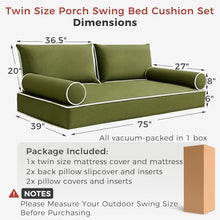 IYTFNSDLE Olefin Twin Outdoor Mattress Package Daybed Cushion Set，Twin Size Porch Swing Bed 6inch Mattress，Waterproof Cushion Package for Daybeds (Olive Green, 75 * 39 * 6in)