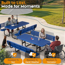 OUTTANS Commercial Metal Picnic Table (Blue, 6' Rectangular with Back)