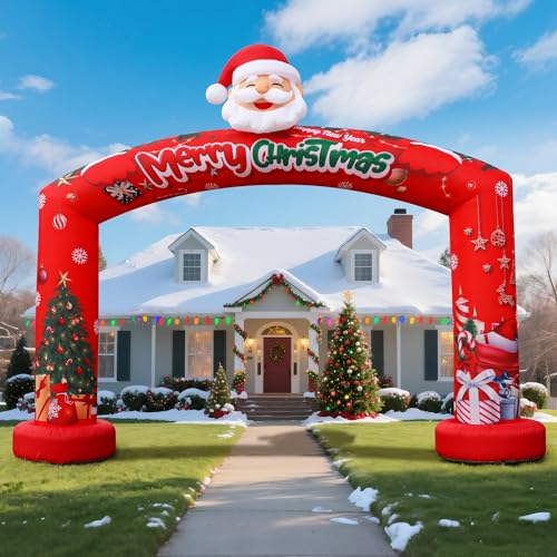 Wellcomer 21Ft Christmas Inflatable Arch with Built-in Blower, Blow Up Santa Claus Archway for Outdoor Decoration, Christmas Party, Lawn Garden