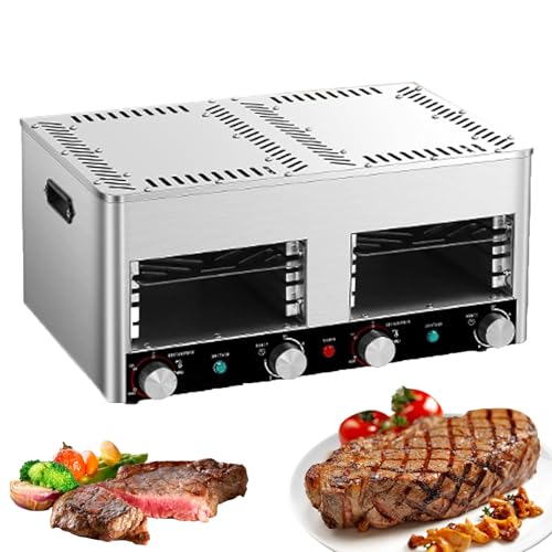 Electric Steak Broiler, Indoor Commercial Steak Grill, Gas-Free Time Temperature Adjustable 1472°f Automatic Home-Use Steak Grill for Beef Chicken Fish Vegetables,B