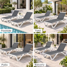 Kozyard Outdoor Chaise Lounge Chair, Full Flat Adjustable Patio Lounger with Aluminum Frame & Resin Legs, Textilene Fabric for Poolside, Backyard & Beach (Gray, 2Chairs + Table)